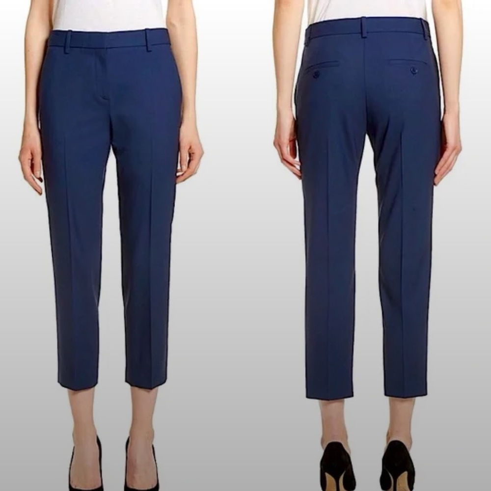 Theory Treeca 2 Wool Cropped Suit Pants Trousers Sea Blue